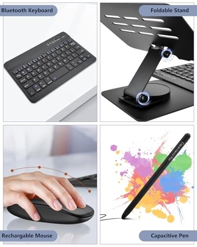 Bluetooth Wireless Keyboard - Mini Portable + Phone Stand Holder - Adjustable Foldable + Stylus Pen + Mouse