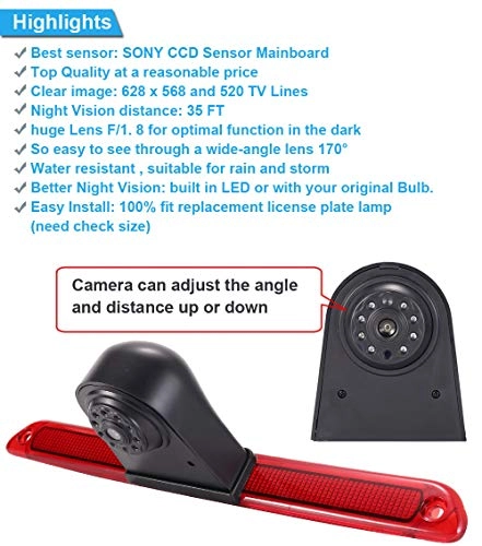 Brake Light Reversing Camera + Rear View Mirror Monitor - Night vision 628 x 586 pixels