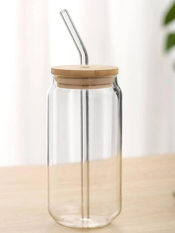 KiKiluxxa, KiKiluxxa -Surat-Gujarat-India Can Shaped Glass Tumbler - 1 pcs Wooden Lid 540 ml