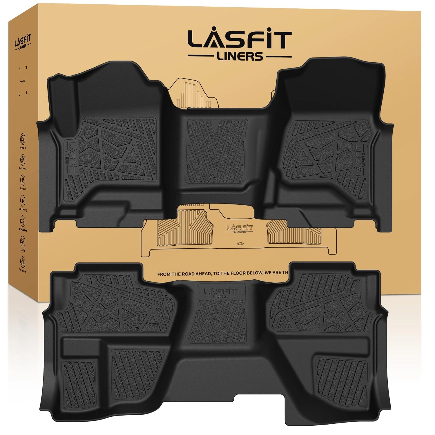 LASFIT Floor Mats - Chevy Silverado/GMC Sierra 1500 2014-2018 2500HD 3500HD 2015-2019 Double Cab 1st Row Bench Seat