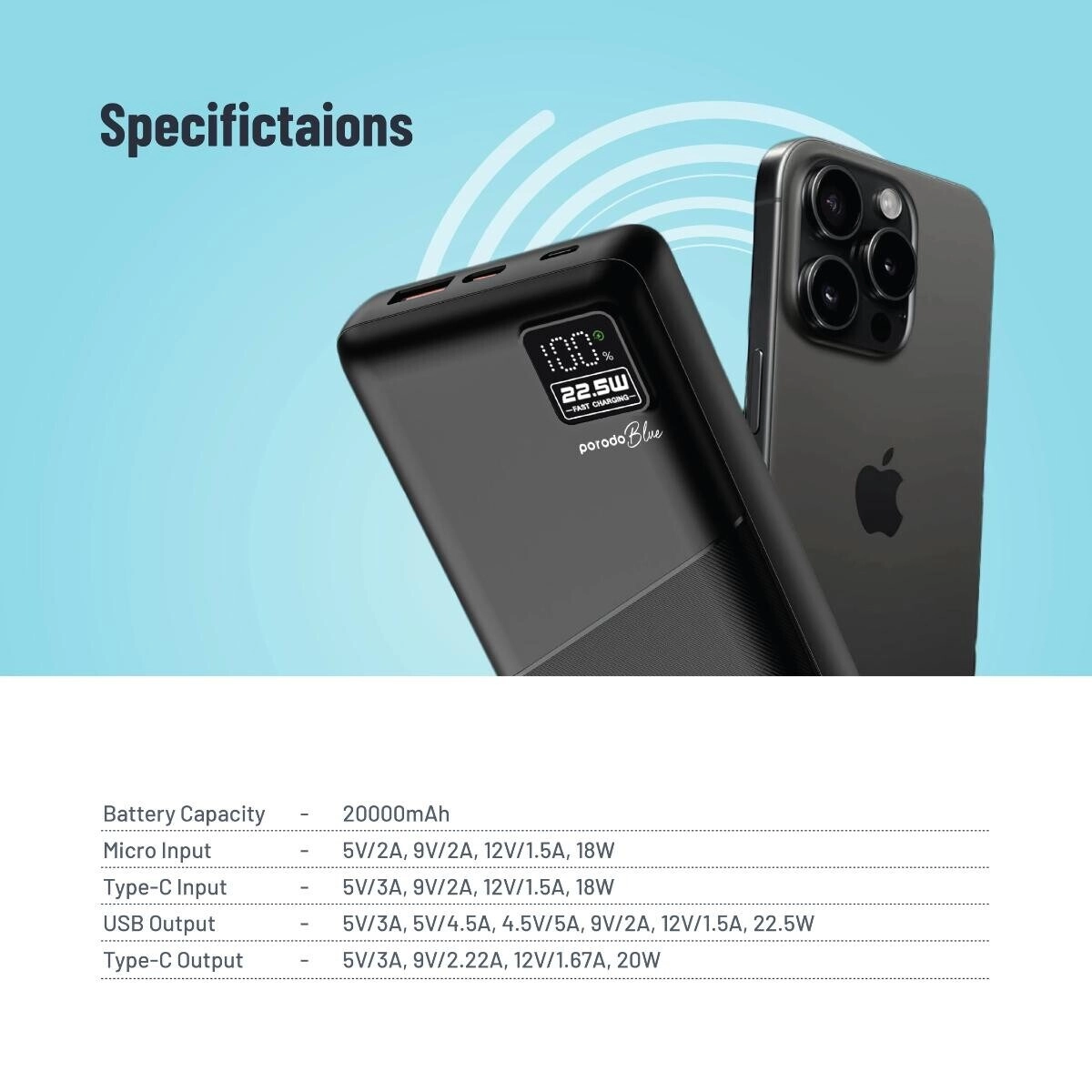 Power Bank - 20000mAh 22.5W