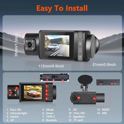 3 Channel Dash Cam - 1296p