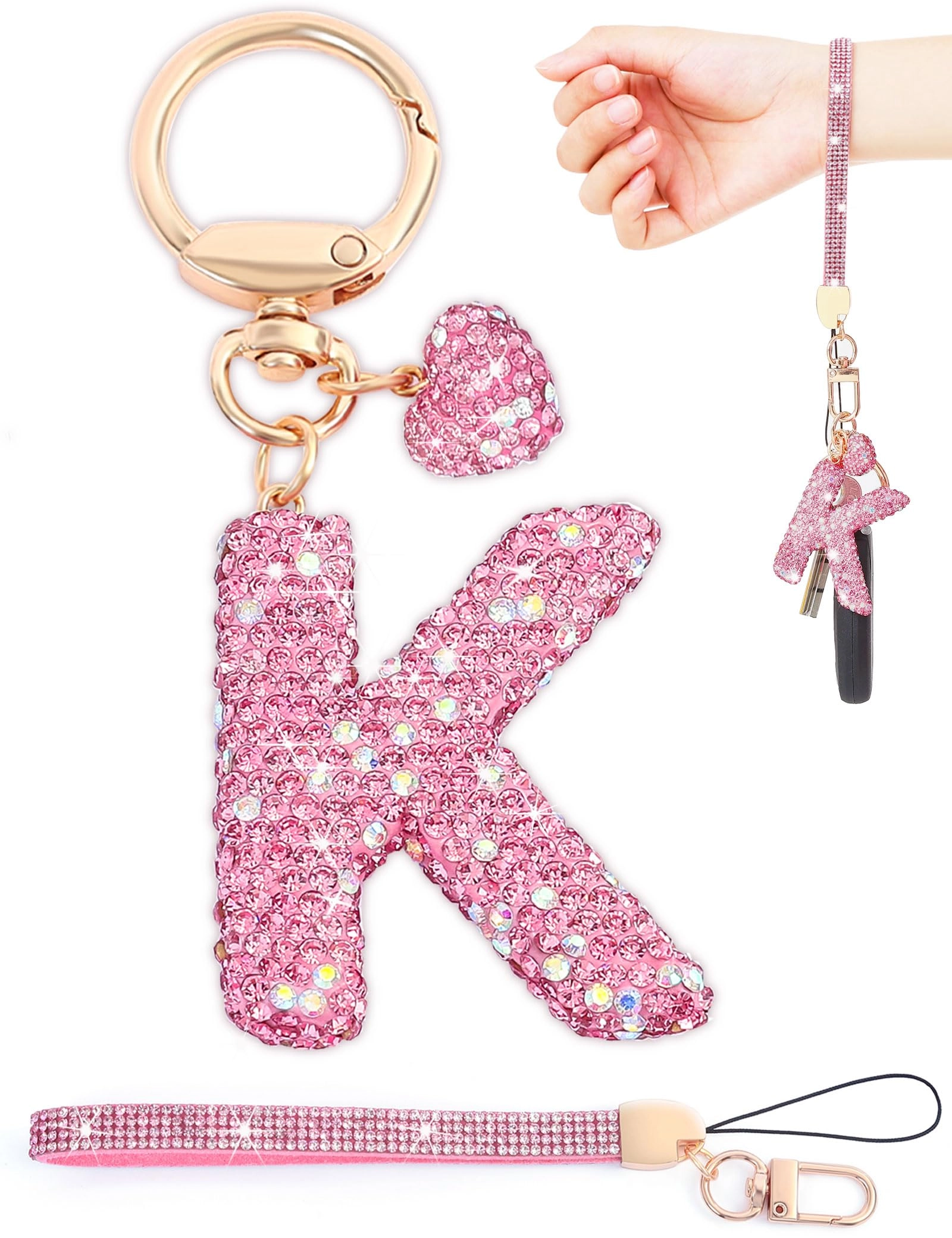 Initial Keychain - L Purple Rhinestone