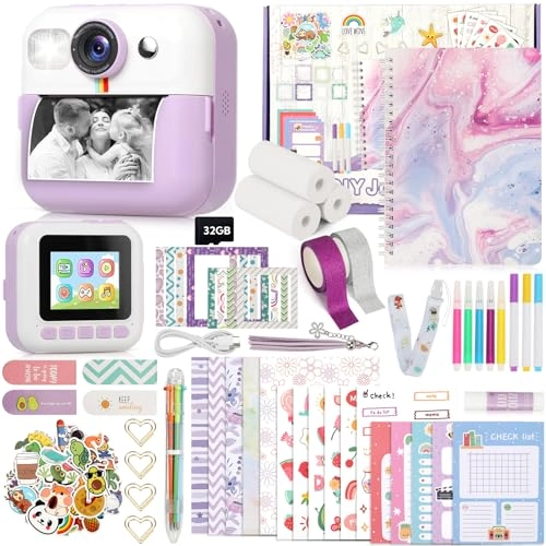 Photomaker Kit Kids 1080P Instant Print Camera + DIY Journal Kit - 93 Pcs