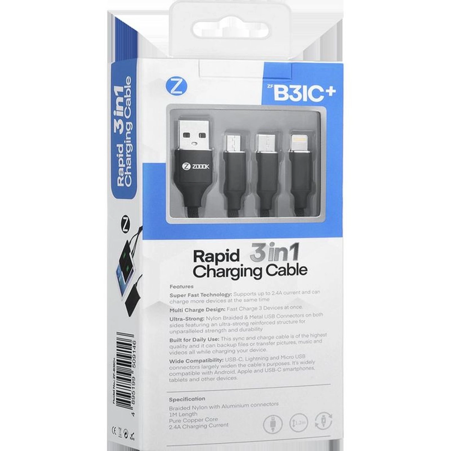 ZF-iStretch Lightning Sync & Charge Cable 1.2m