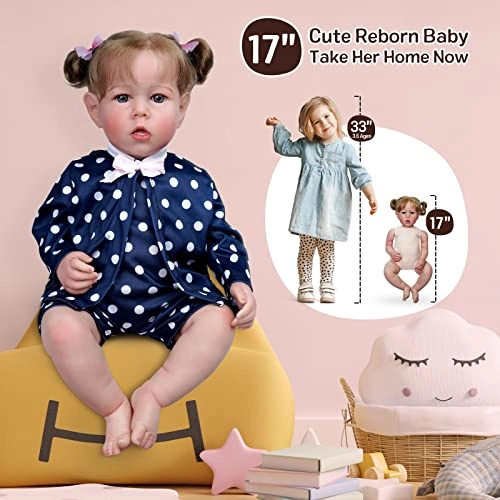 Reborn Baby Doll - 17 inches Vinyl Blue Eyes Gift Set Ages 3+
