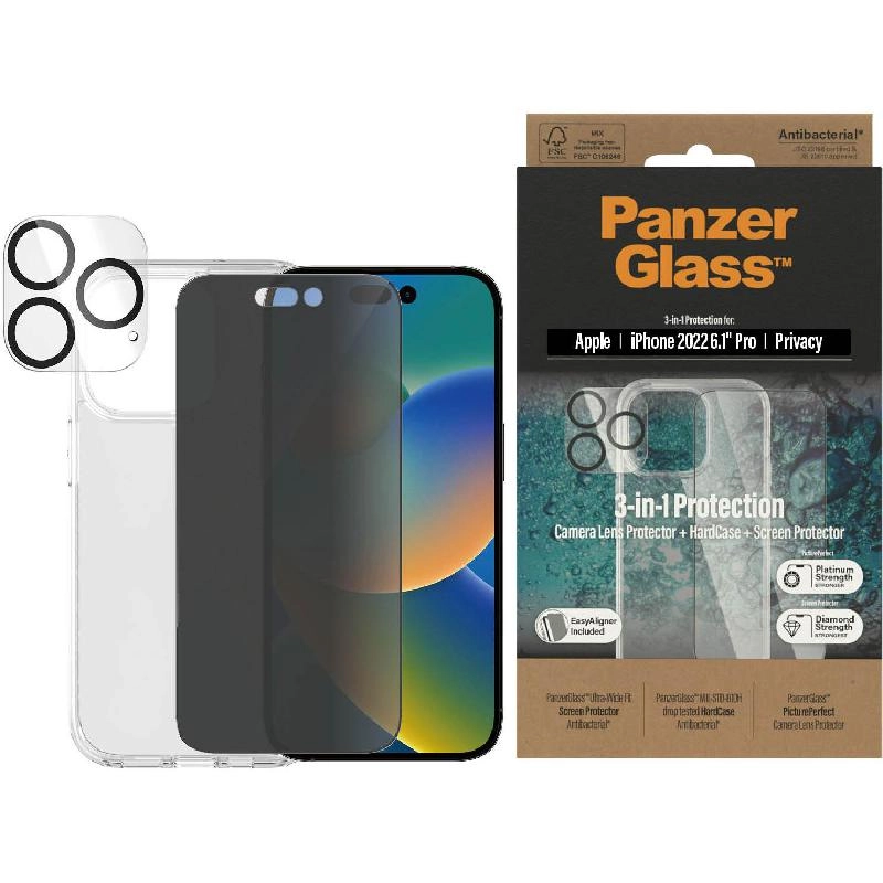 Privacy 3-in-1 Hard Case + Privacy Tempered Glass + Camera Lens Protector Case for iPhone 14