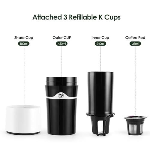 Drip Brew Coffee Maker - 240 milliliters K Cup Capsules & Ground Coffee