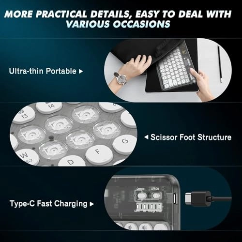 Bluetooth Keyboard - Transparent Purple Multi-Device Rechargeable