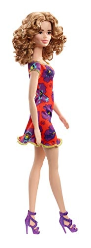 GBK92 Doll - Light Auburn Curly Brunette Red and Purple Floral Dress
