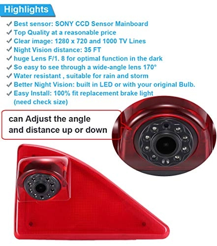 Brake Light Reversing Camera + Rear View Mirror Monitor - Night vision 628 x 586 pixels