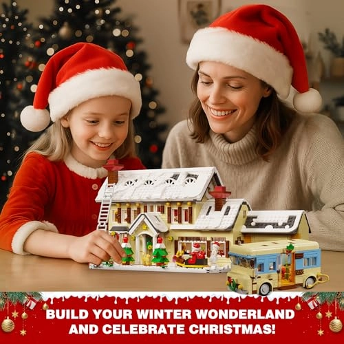 Christmas House Village Building Blocks (BuildingBlock) - Light Snow Cabin Camper