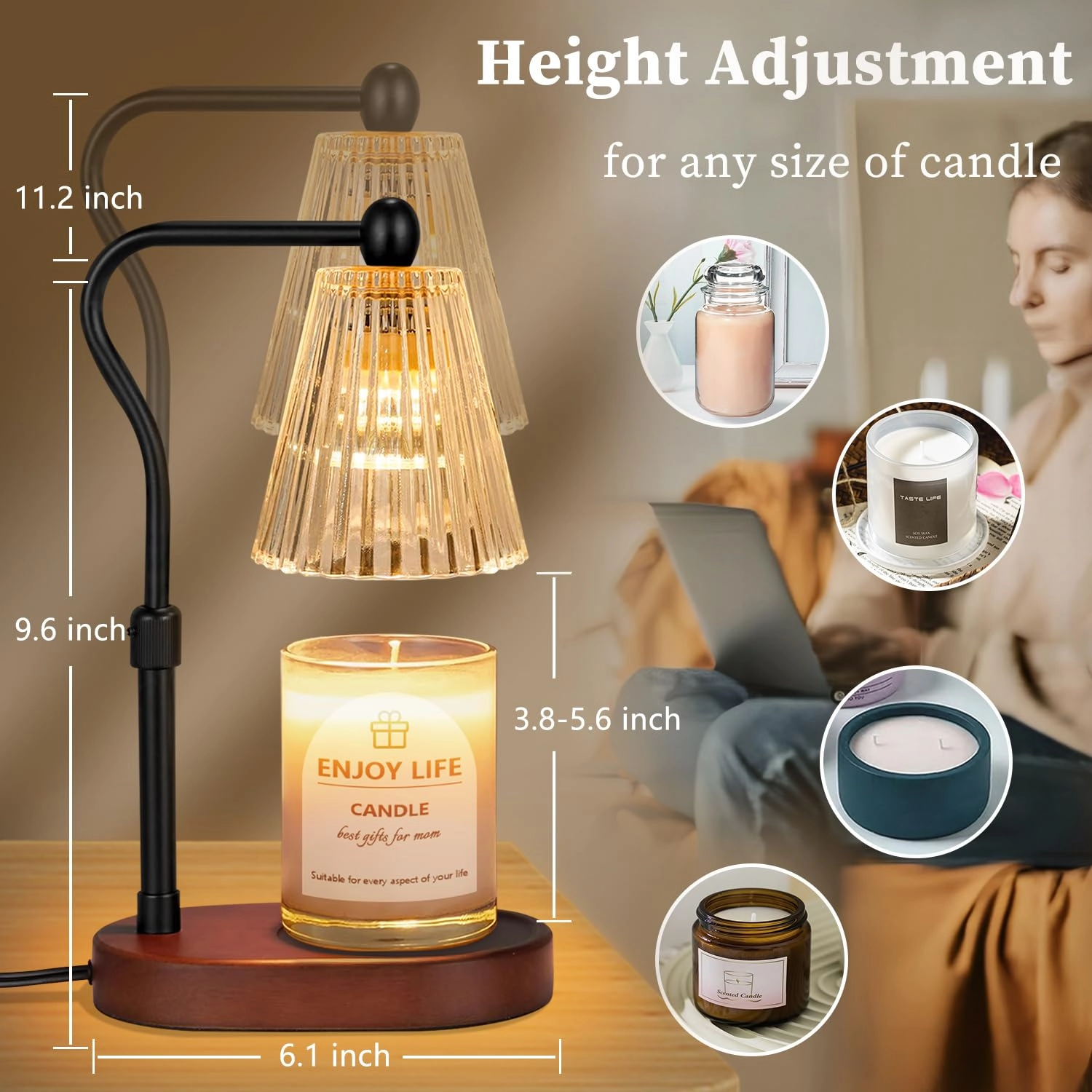 GS073 - Candle Warmer Lamp Adjustable Height 2/4/8H Timer