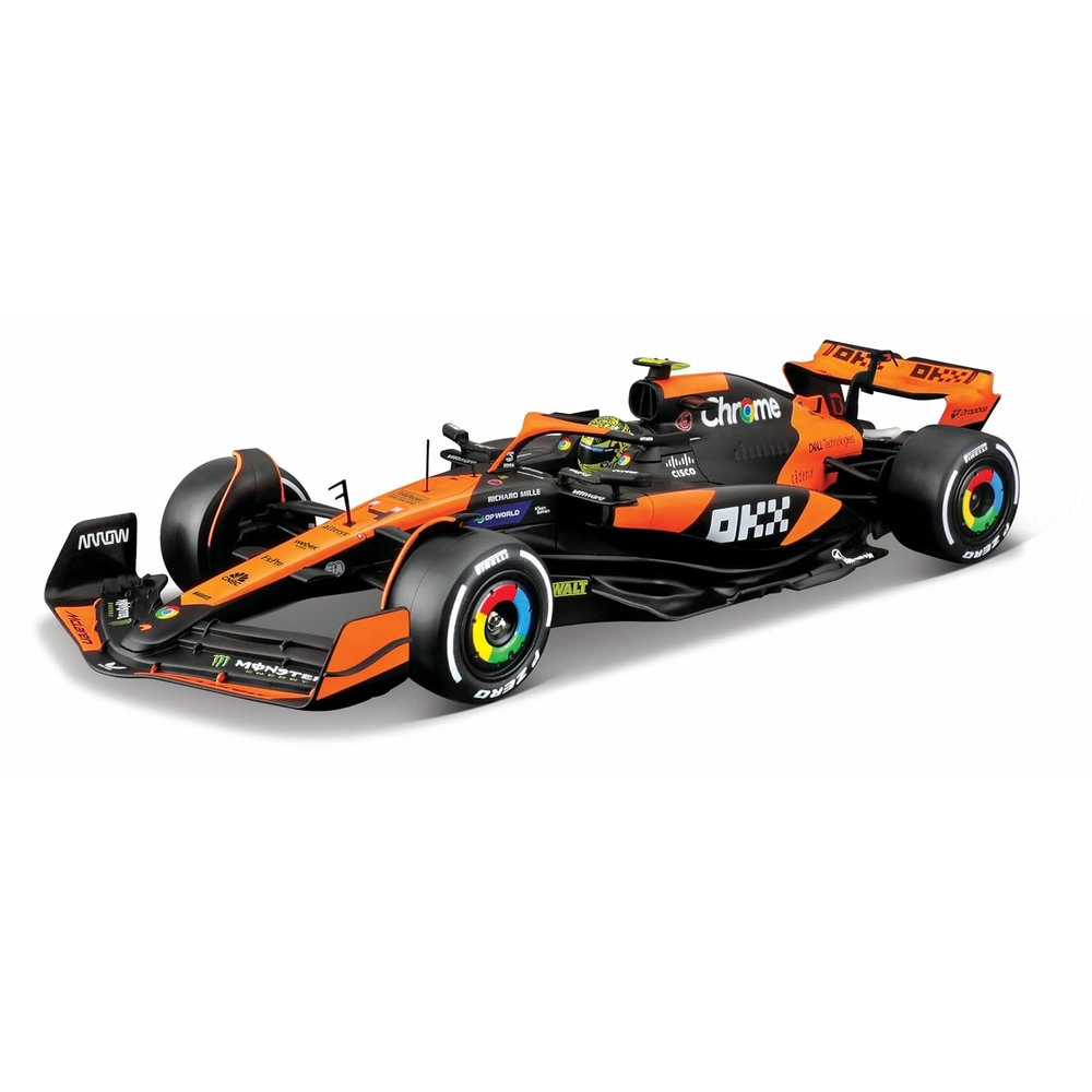 BBURAGO McLaren MCL38 2024 with Helmet & Plastic Stand - 1:24