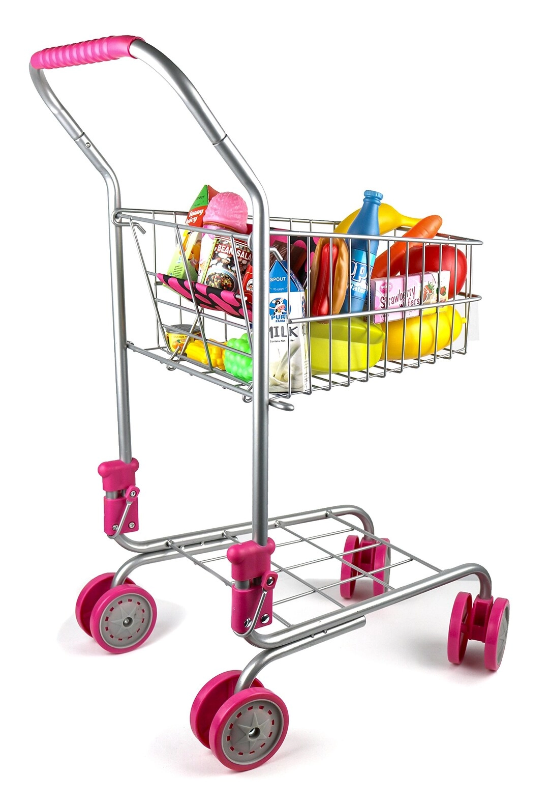 MZA STORES Kids Shopping Cart with Food - 23 Pieces