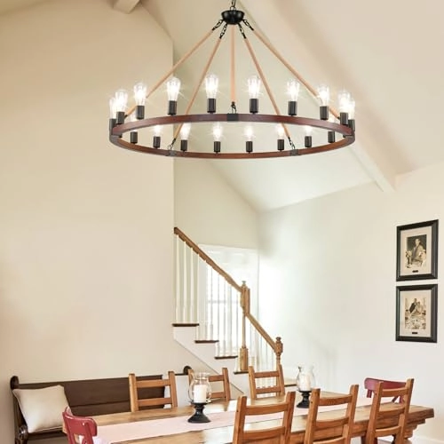 Wagon Wheel Chandelier - 48-Inch 20-Light Wood