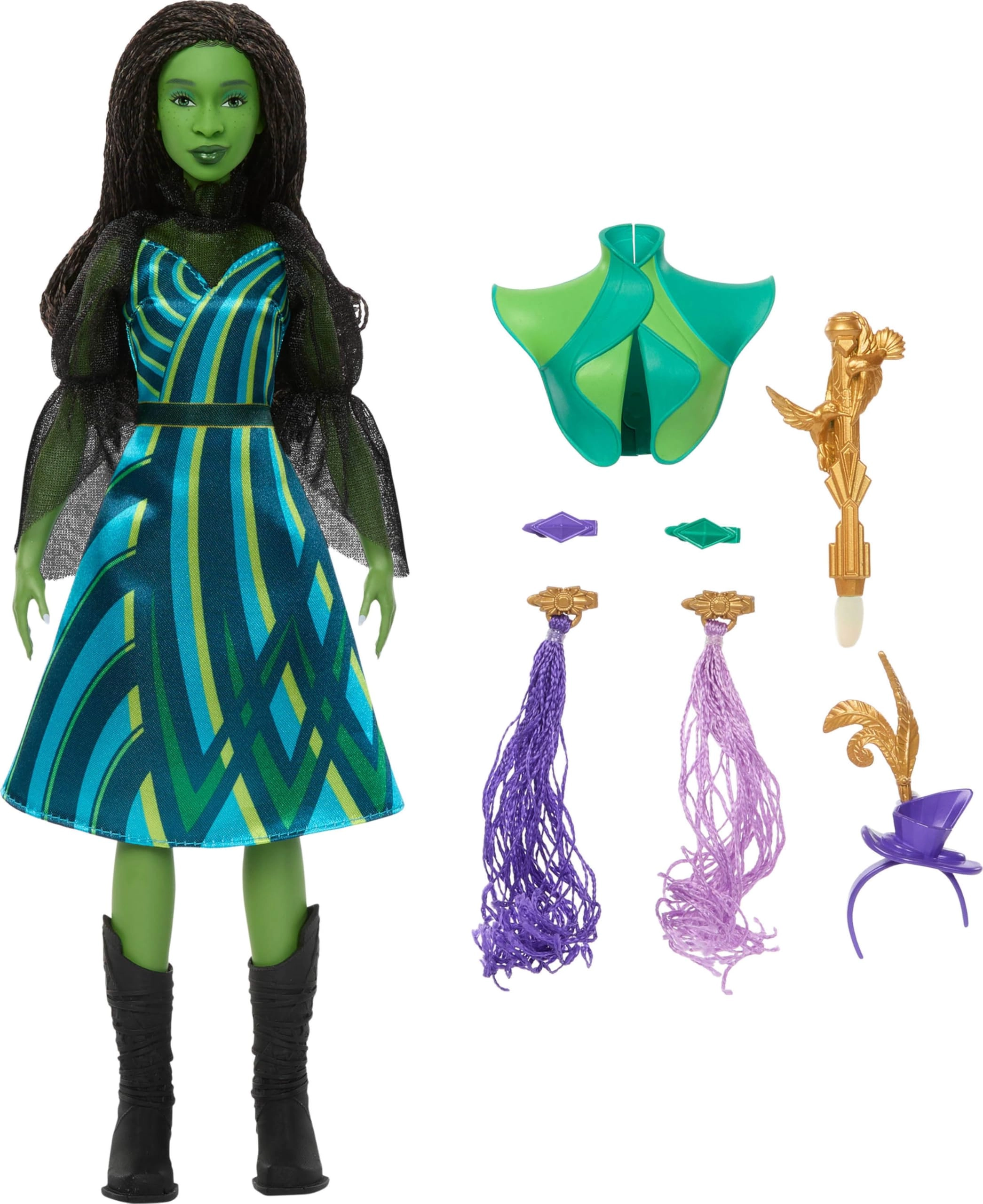 Mattel Elphaba Doll Set - Water-Activated Color Change Nails Hair Extensions Removable Outfit Ages 4+