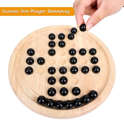 Solitaire Board Game - 33 Black Glass Marbles