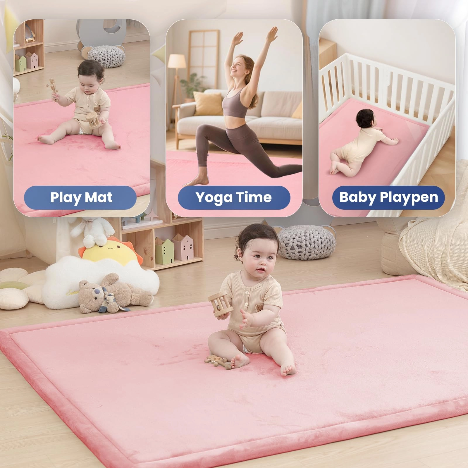 Baby Play Mat - 59"×71" 1.3" Thick Light Grey