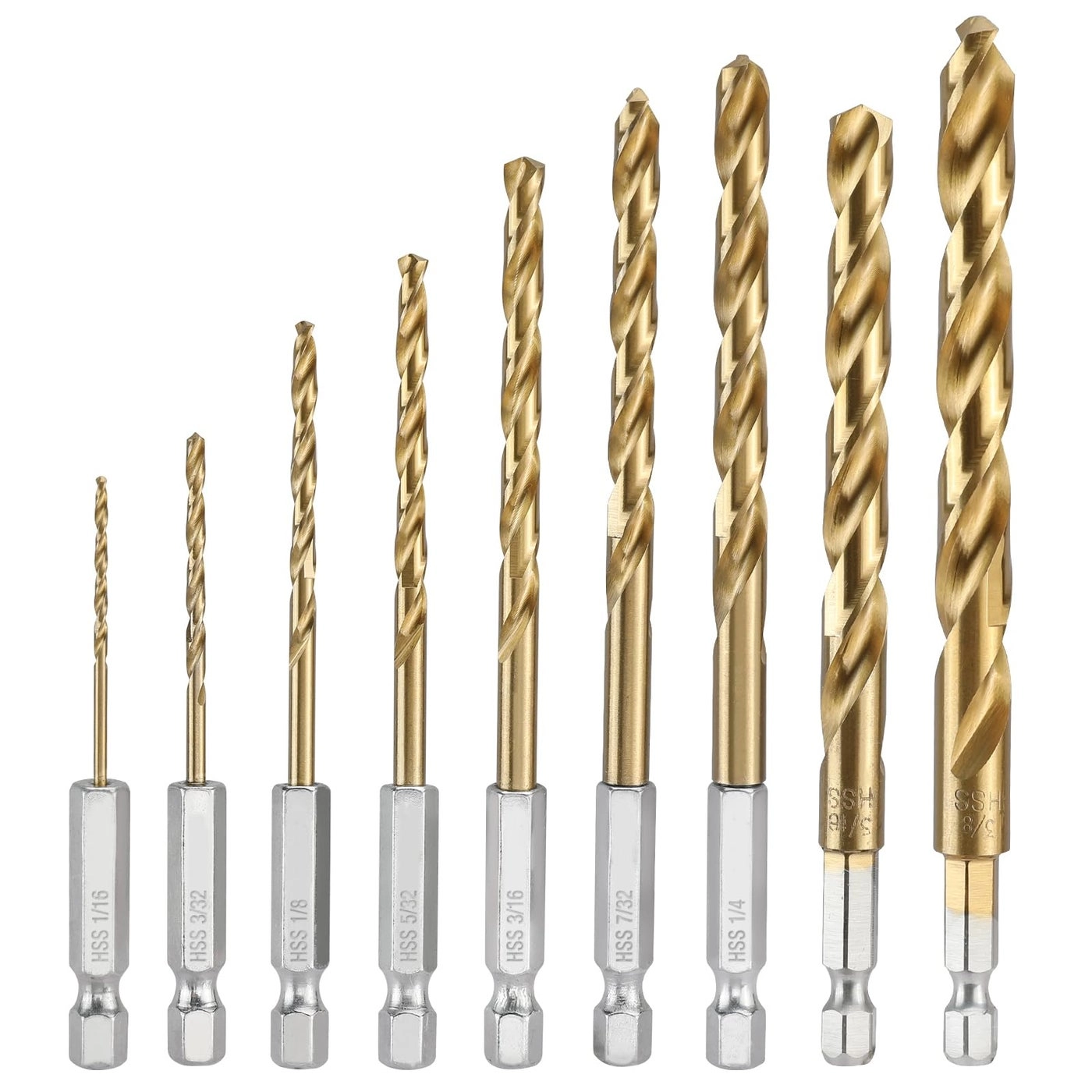 Drill Bit Set - High-Speed Steel(HSS) with titanium plating 9-Piece 1/16" to 3/8"