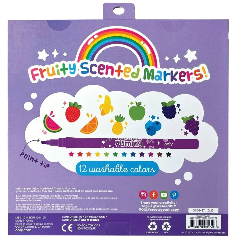 Yummy Yummy Scented Markers - Set of 12 pointed tip