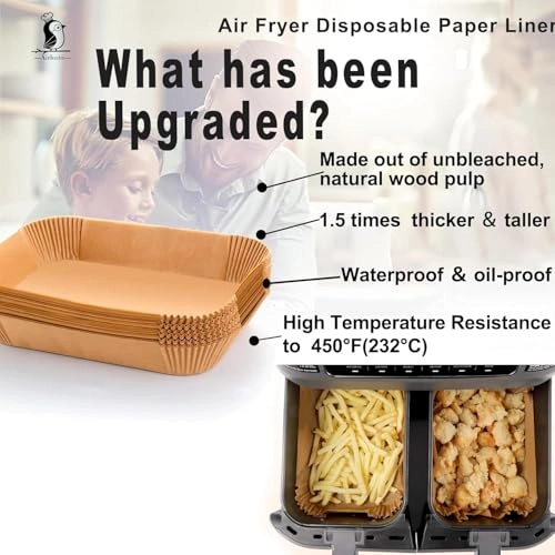 Air Fryer Liners Rectangular - Wood Pulp 100Pcs