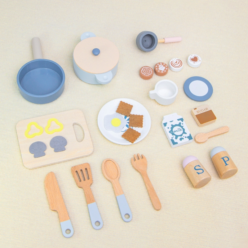 Kids Wooden Kitchen Stove Pretend Cooking Playset - 20+ pcs (5551007-KABI_0190)