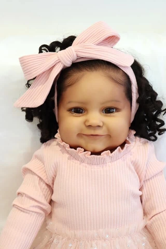 Maddie Reborn Baby Doll - 60 cm Leather Dark Brown hand-rooted curly hair