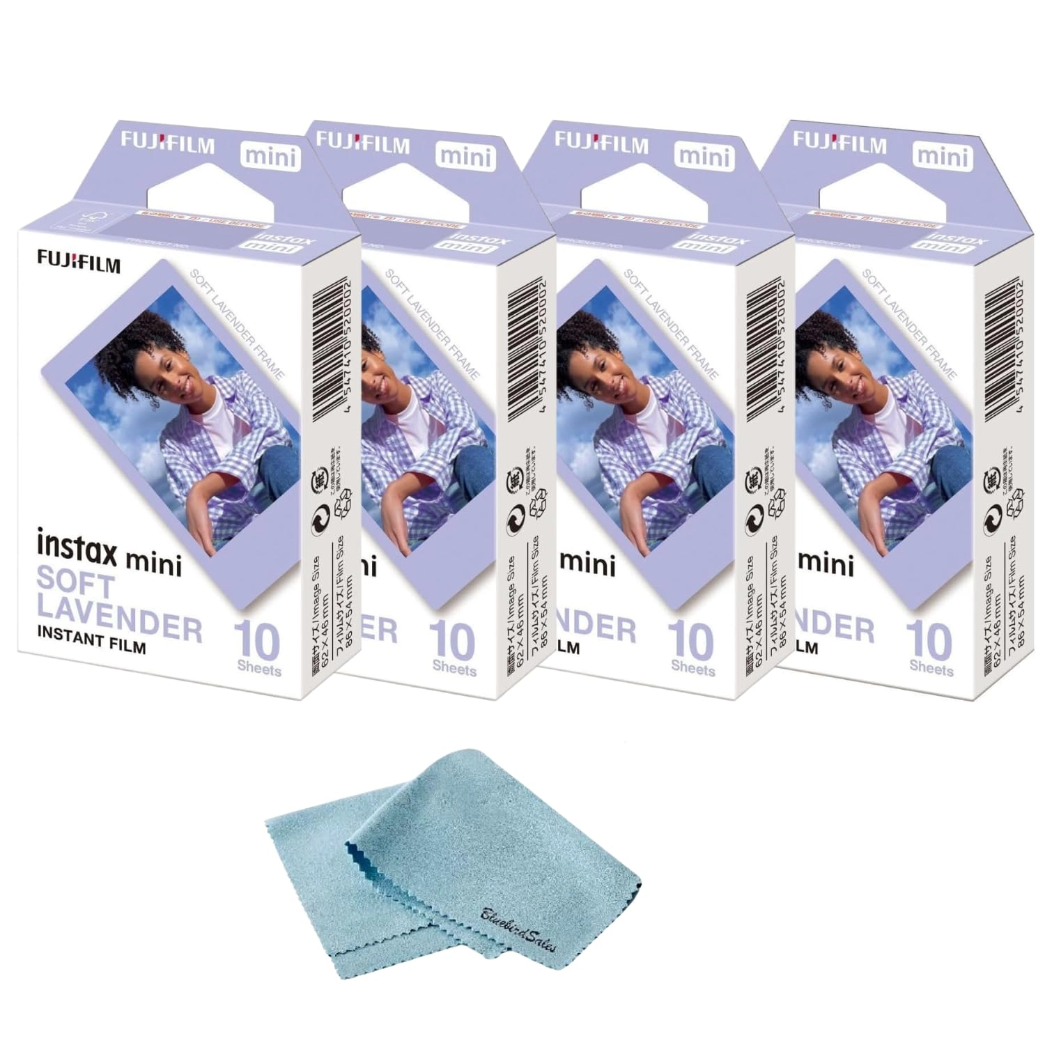 BluebirdSales Instax Mini Instant Film + Microfiber Cleaning Cloth - 4 Pack