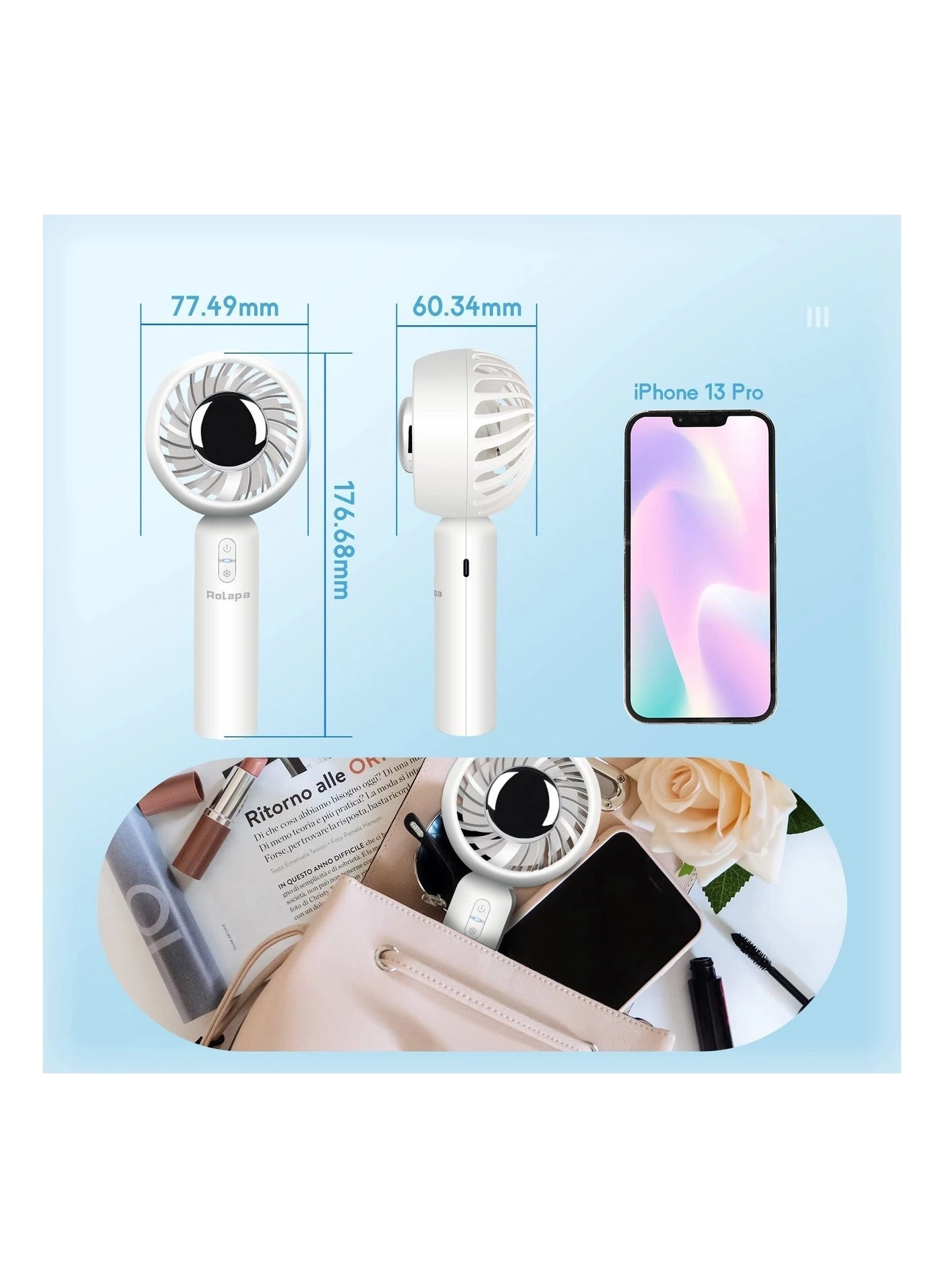 Personal Handheld Fan - Instant Cooling Rechargeable 3 Speed