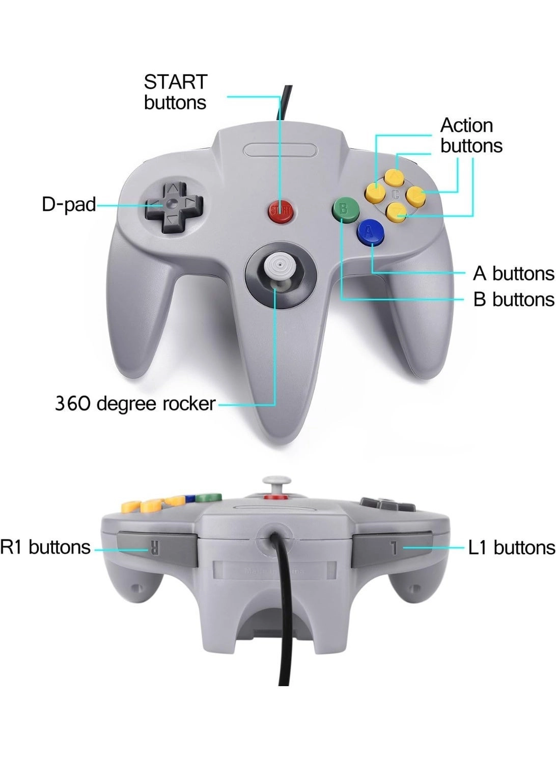 Retro N64 Controller - BLUE/RED Windows PC Mac Raspberry Pi Pack