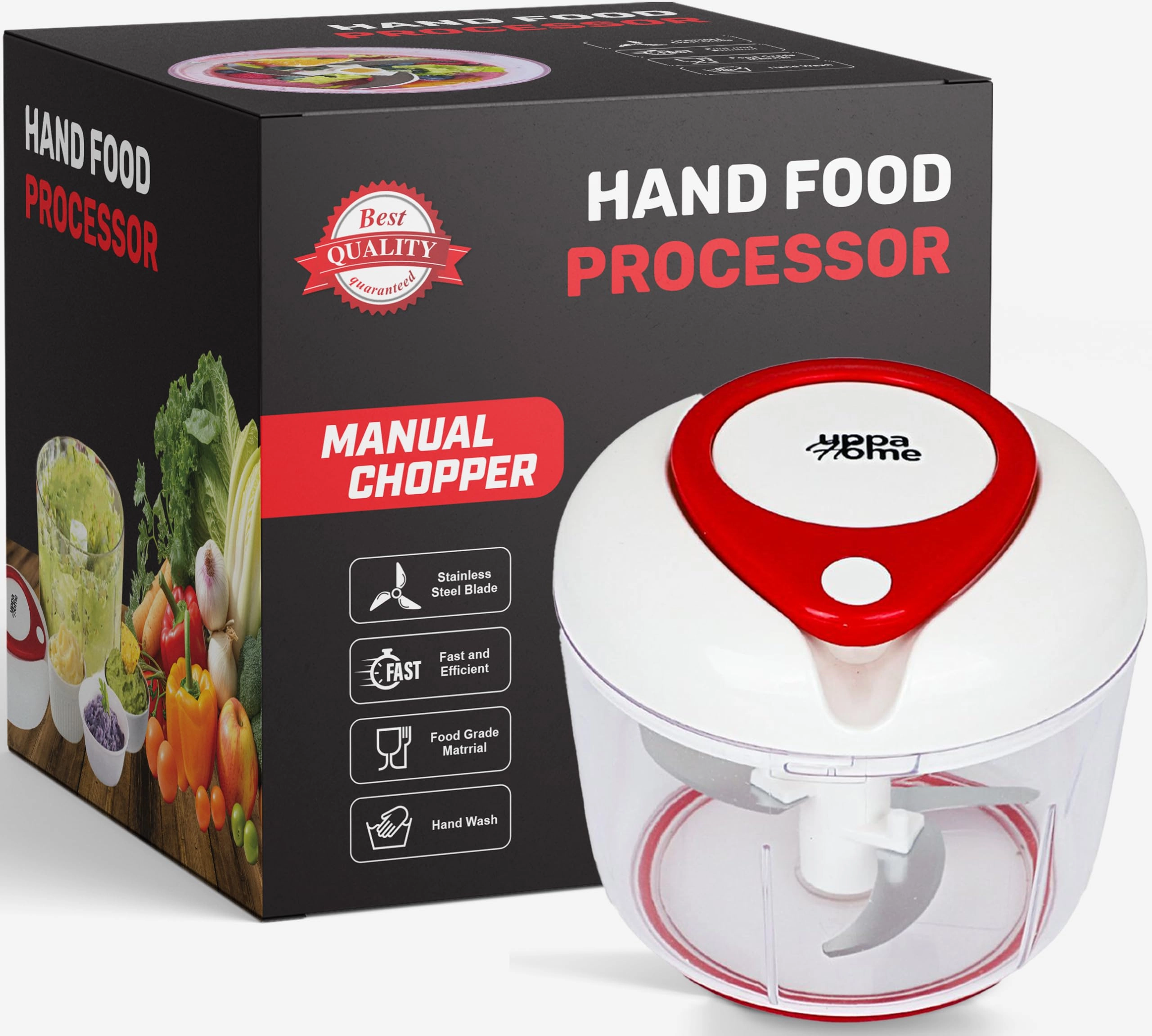 Uppahome Easy String Pull Food Chopper - White / Clear 340 g