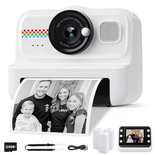 Kids Instant Print Camera - 1080P 64GB 3 Rolls Print Paper