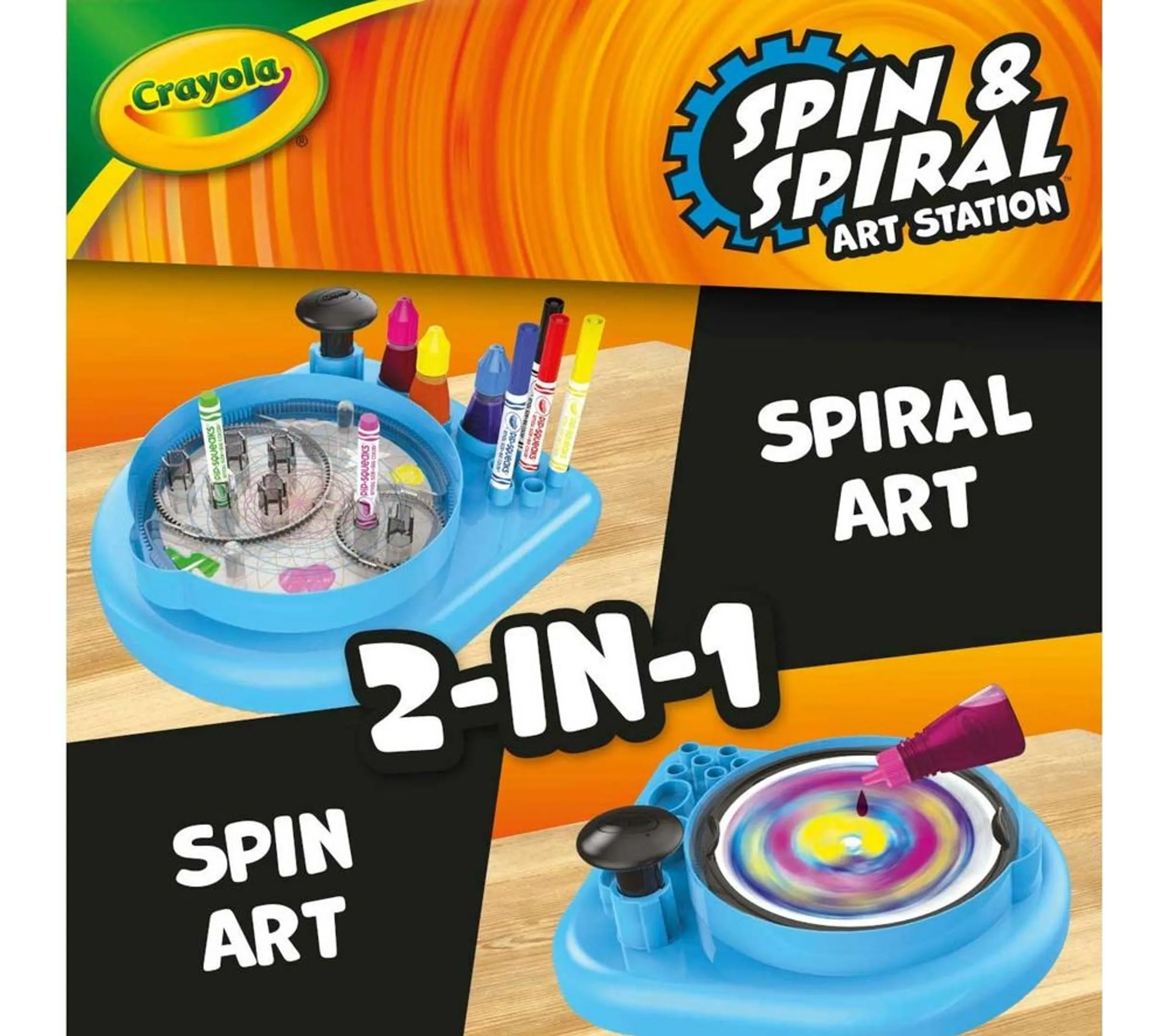 2-In-1 Spin & Spiral Art Station - 20 Paper Discs 6 Pip Squeaks Skinnies Markers