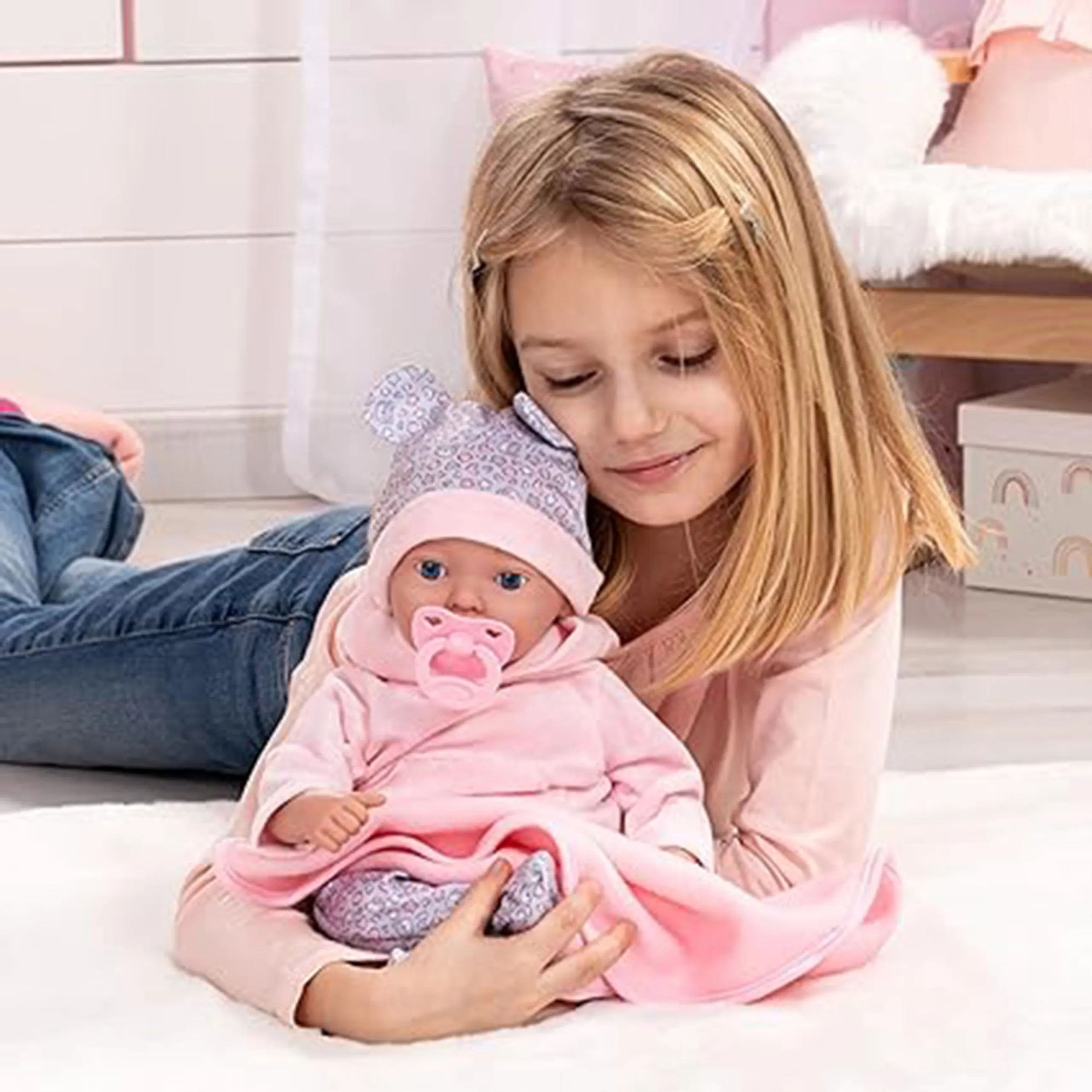 Reborn Baby Doll Playset - 38 cm Pink Ages 18 months+ Set