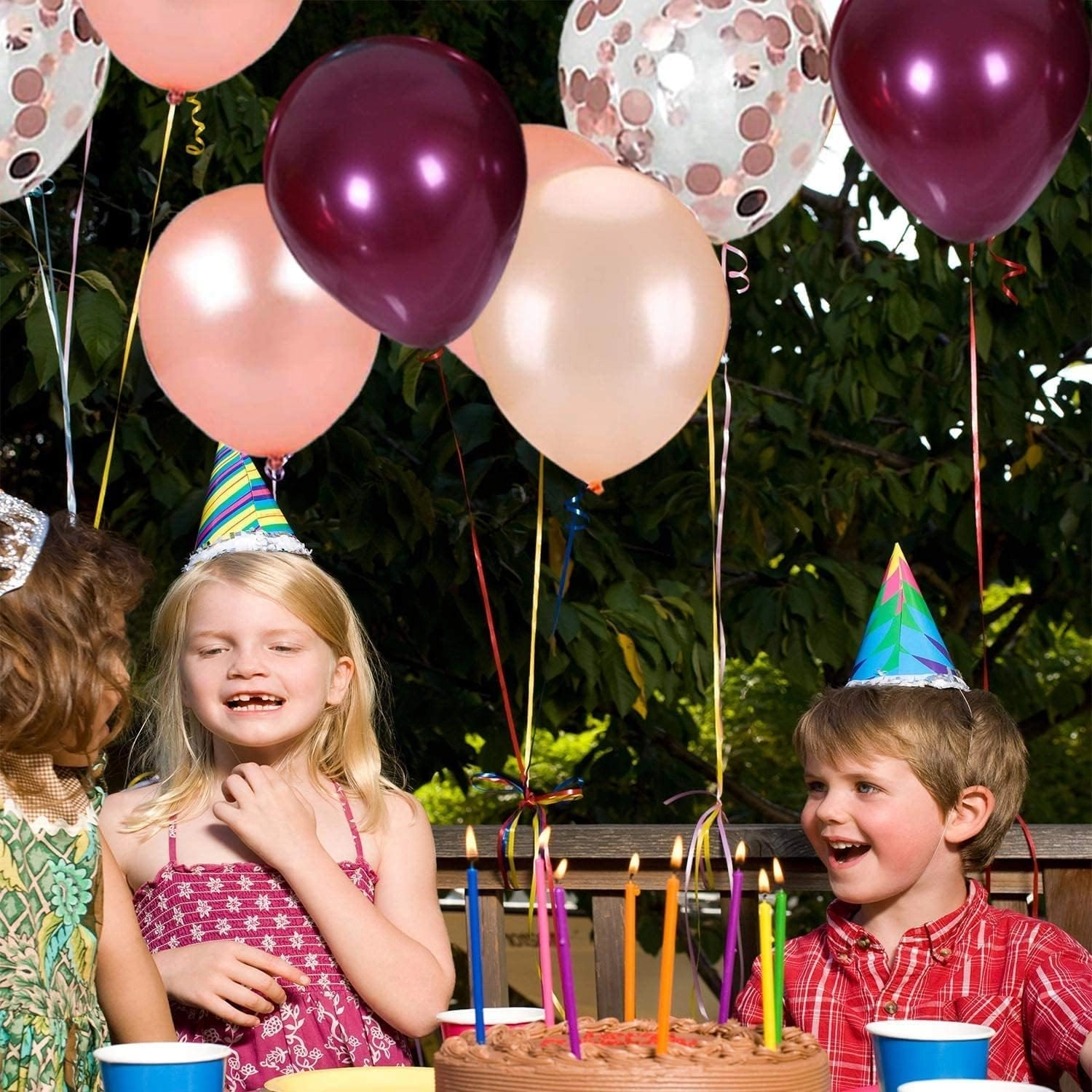 Rose Gold Burgundy Confetti Balloons - 62Pcs
