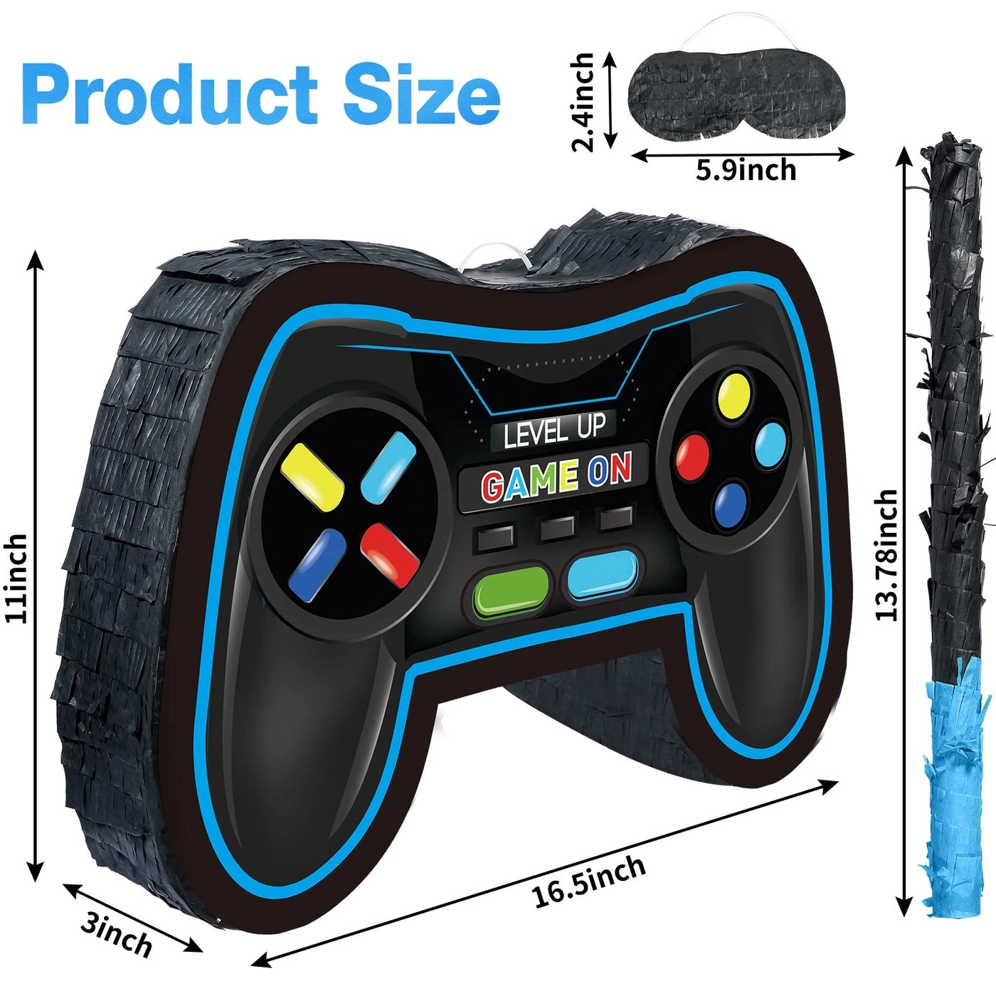 Video Game Controller Piata - 165 x 11 x 32 inches + Blindfold - 51 x 25 inches + Bat - 138 x 1 inches