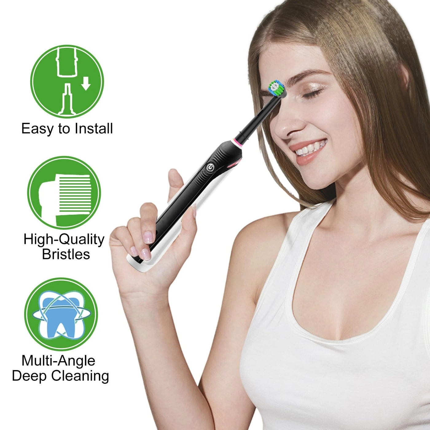 Replacement Heads Compatible with Electric Toothbrush - 8pcs 4 Precision Clean 4 Cross Clean Black