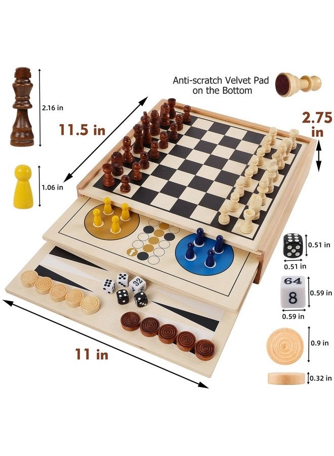7-in-1 Wooden Board Game Set - Tabletop Portable