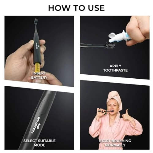 Super Sonic Electric Toothbrush - Charcoal Bristles Battery Powered 2 Cleaning Modes