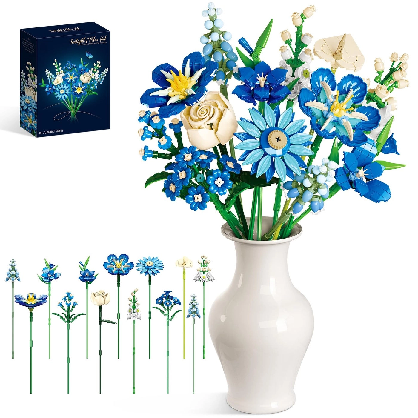 Blue Flower Bouquet - 13pcs