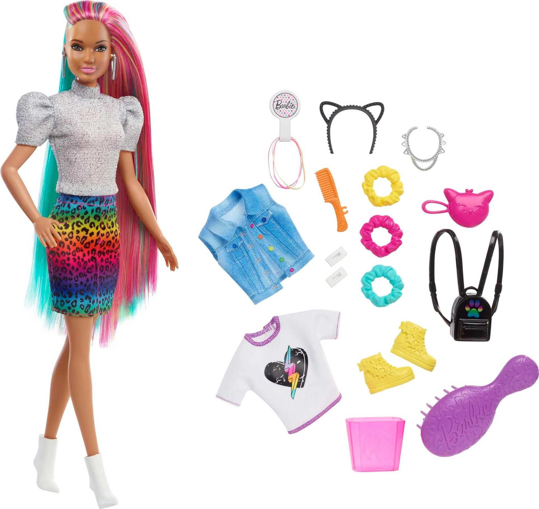 Leopard Rainbow Hair Doll - Color-change Hair 16 Accessories Ages 3+