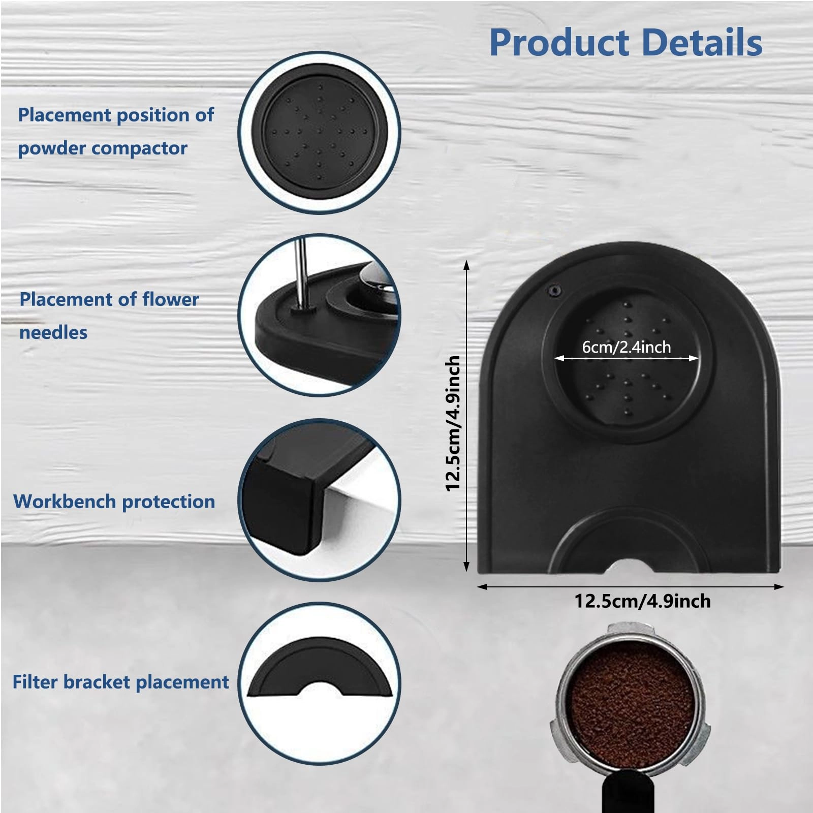 Knock Box - 500ml + Tamp Mat - Non-Slip Silicone + Coffee Needle - 18/8 Stainless Steel