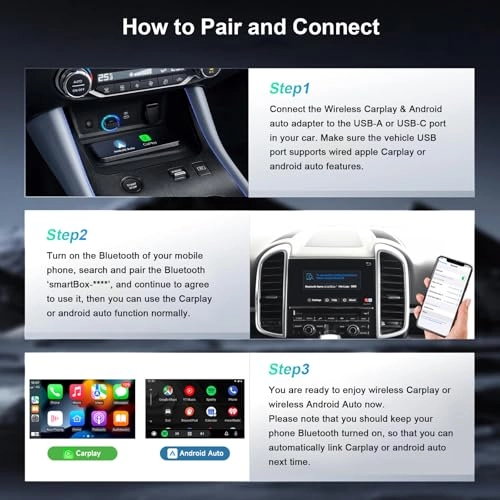 Wireless CarPlay and Android Auto Adapter - Wireless iPhone iOS 10+ Android 11+