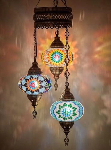 3-Globe Mosaic Ceiling Chandelier