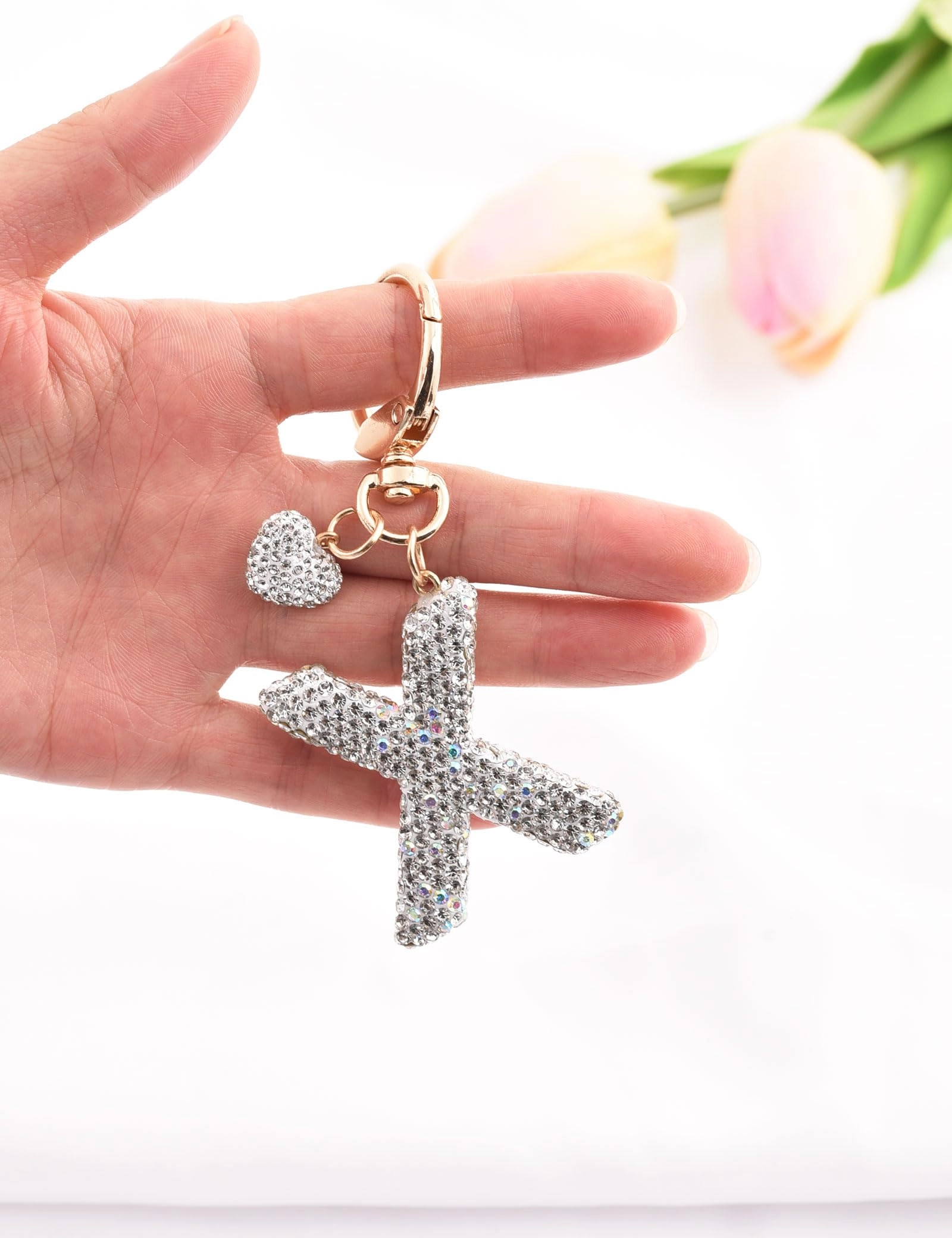 Initial Keychain - L Purple Rhinestone