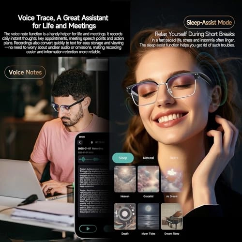 AI Smart Glasses - Real Time Translation 164 Languages BT Calling