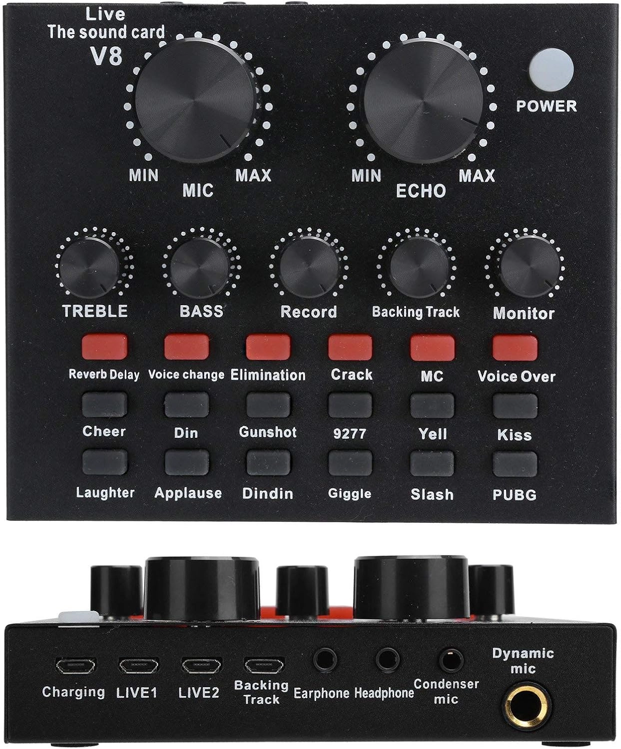 Voice Changer Sound Card - 12 FX Dual Mic Input USB Bluetooth