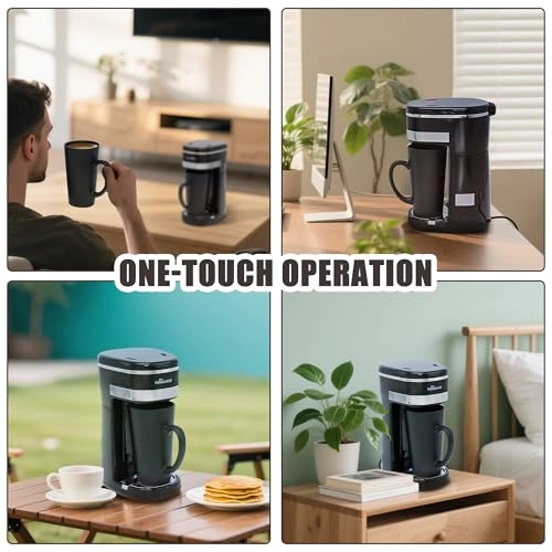 Single Serve Coffee Maker - Reusable Filter One-touch Control Portable