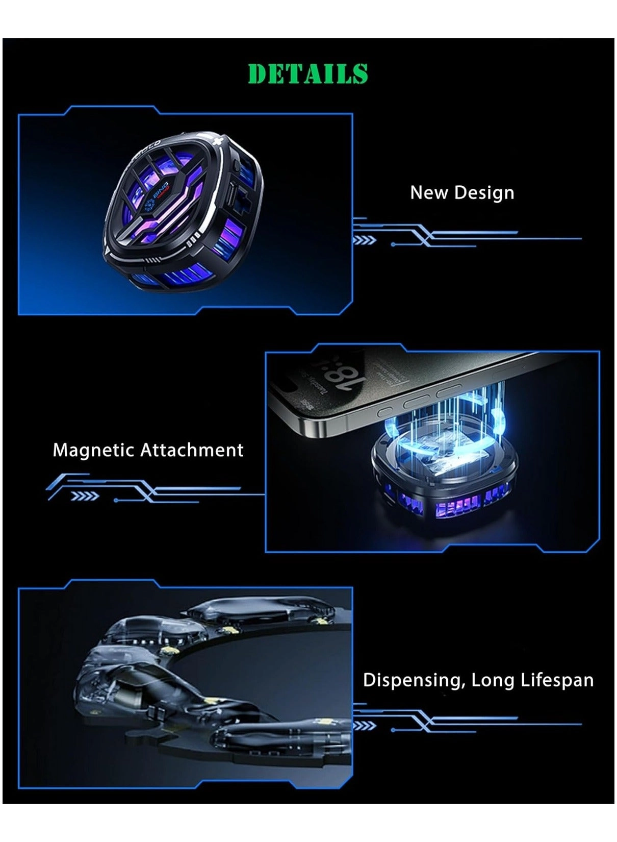 Mobile Phone Cooling Fan - RGB Portable Temperature Display